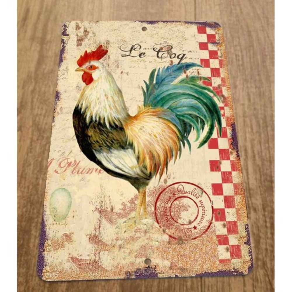 Le Coq Chicken Rooster 8x12 Metal Wall Animal Sign